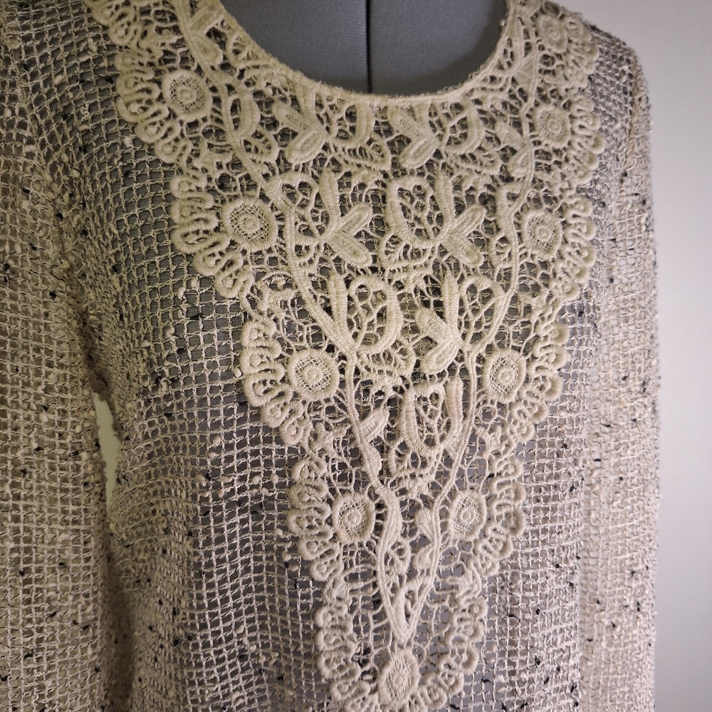 Krazy Kat Cream Crochet Top With Lacy Front Size Med